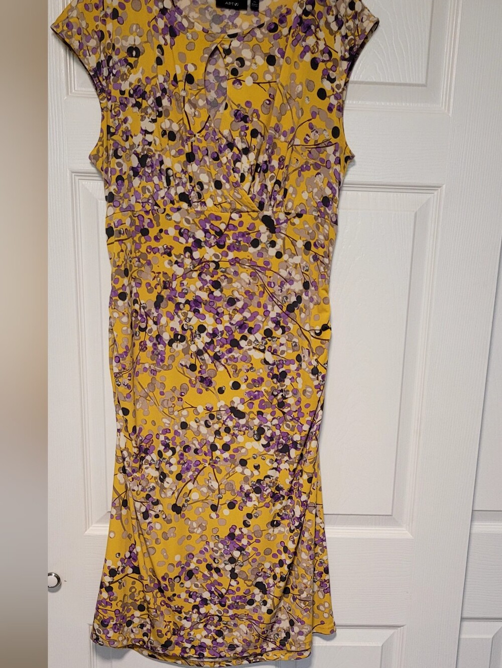 Apt. 9 Yellow Midi Skirt with Purple & Black Dot Print